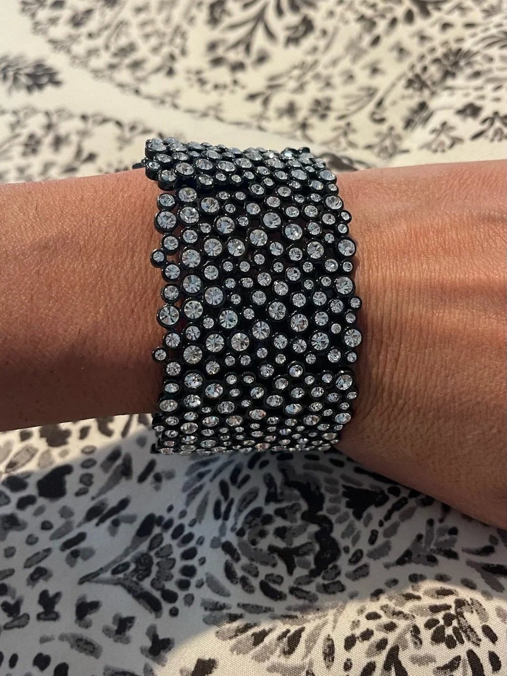 Crystal-Embellished Black Stretch Bracelet